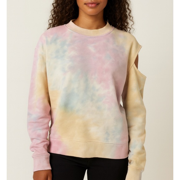 525 America Tops - 525 America Pastel Tie-Dye Shoulder Cutout Sweatshirt